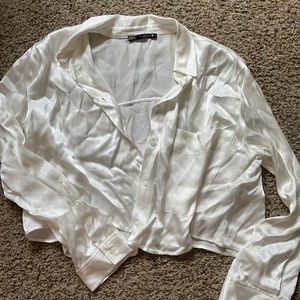 Zara silky cropped button down